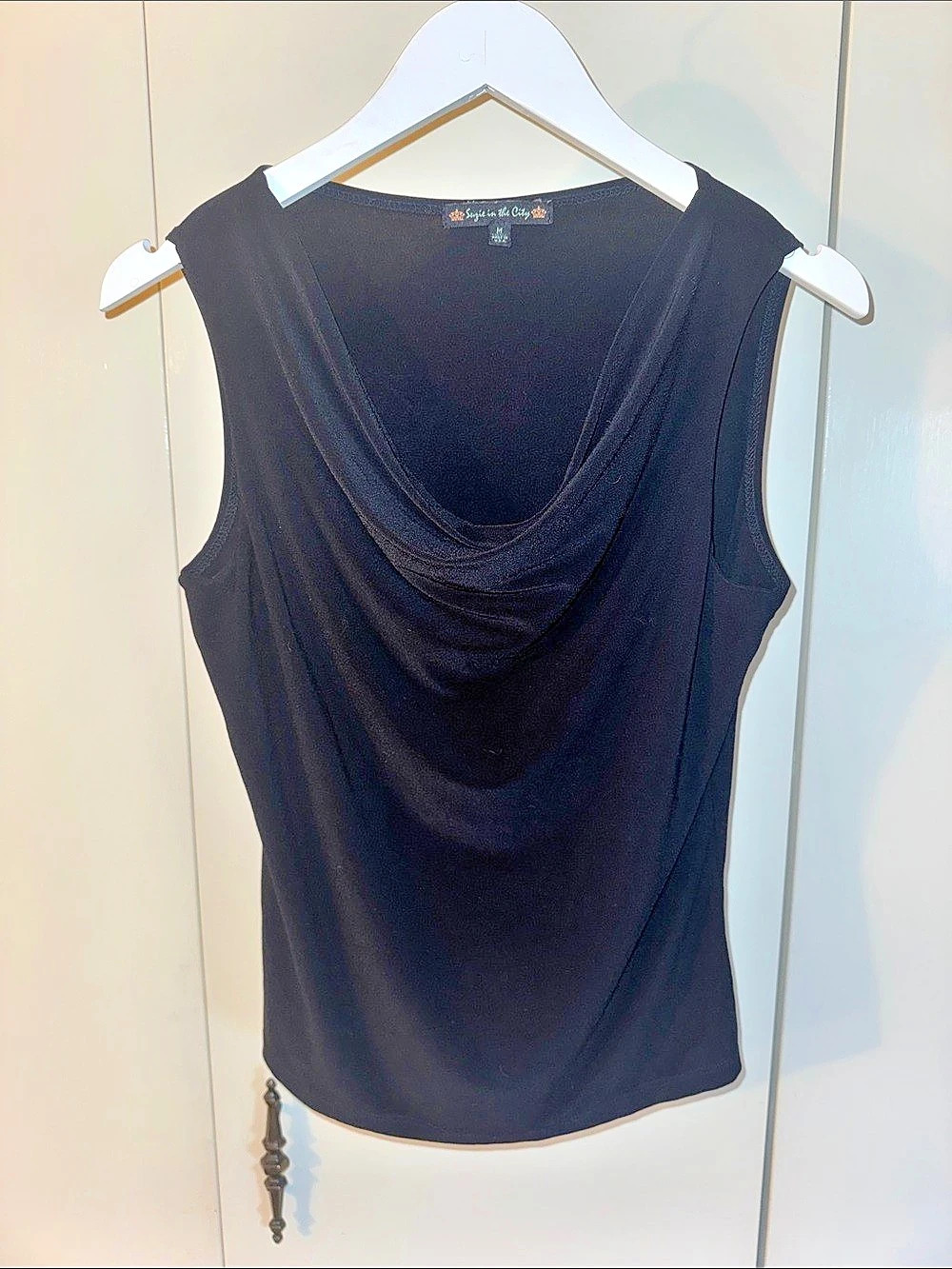 Black Draped Neck Tank Top